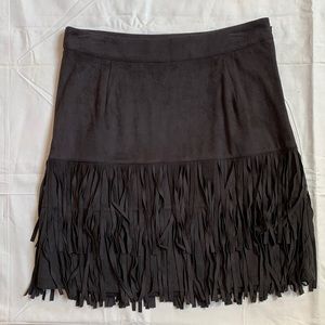 Black Suede Fringe Skirt